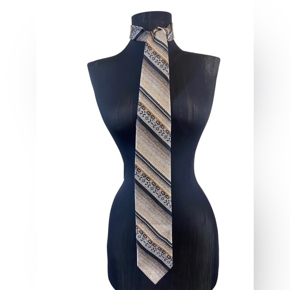 Vintage DAMON Tan Black Brown Multi Striped Tie - Picture 1 of 5